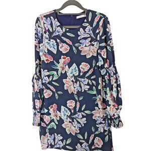 COOPER ST Women size 6 Blue Floral Puffed Sleeve Shift Zip Lined Classic Dress